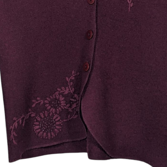 Christopher & Banks Y2K 100% Wool Embroidered Blazer Cardigan Burgundy Small - Picture 4 of 9